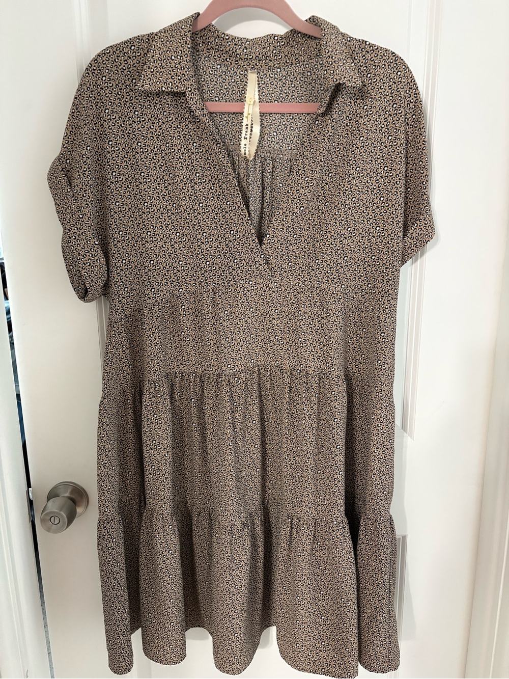 Uncle Frank Brown Leopard Print Tiered Short-Sleeve Mini Dress